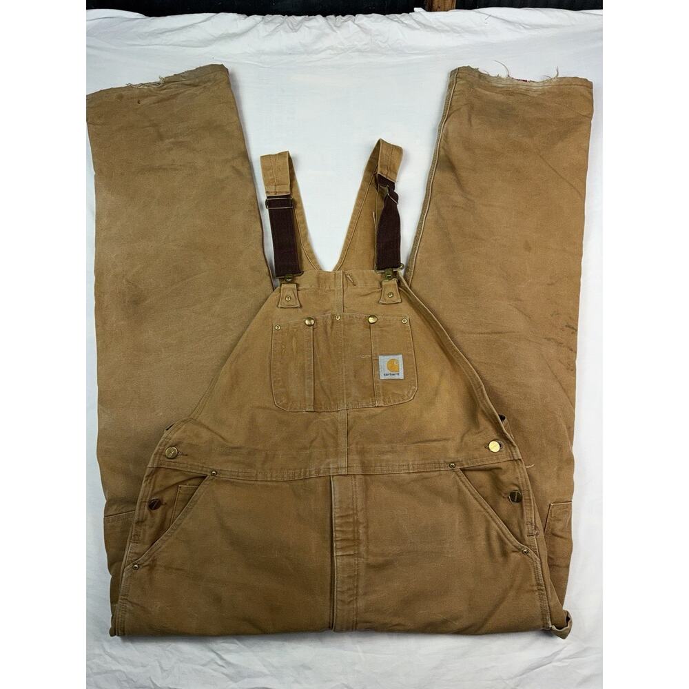 Vintage Carhartt Duck Canvas Bib Overalls Brown Workwear Distressed Men’s